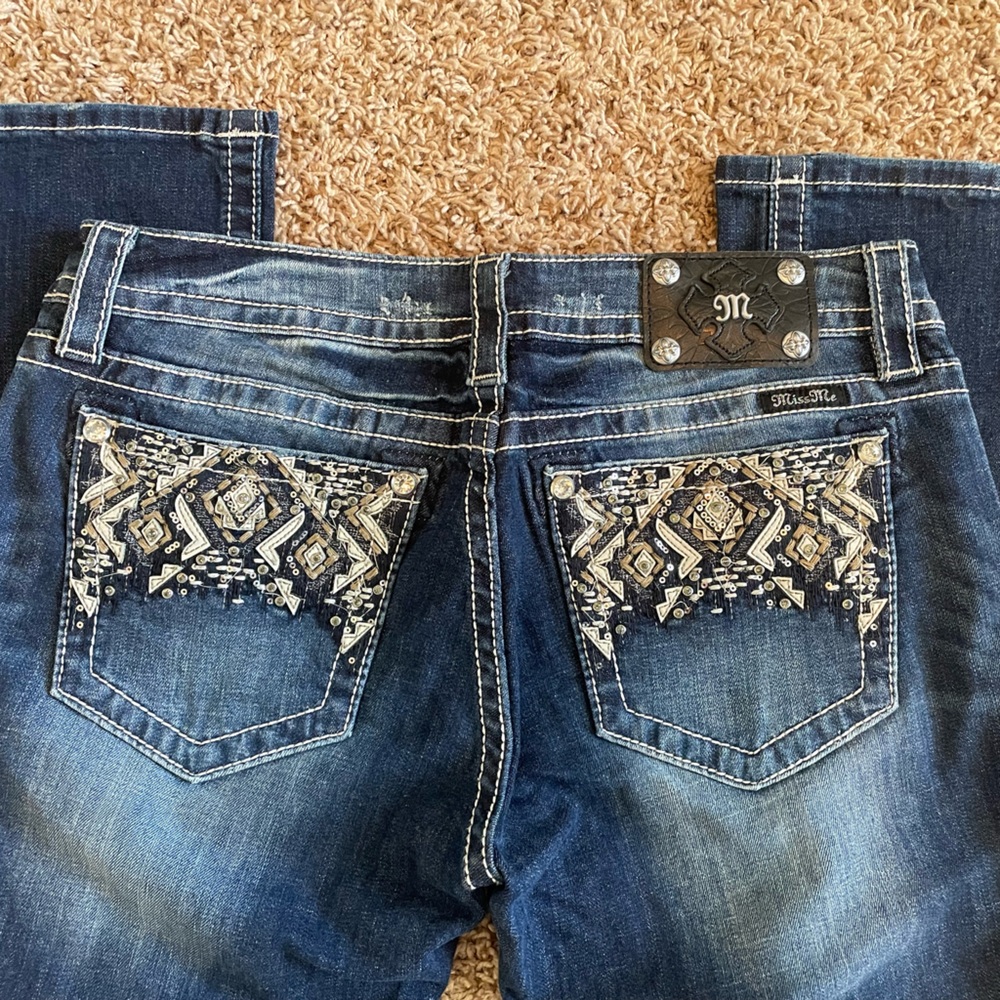 Miss Me Women's Dark Blue Boot Cut Jeans with Silver Embellishments